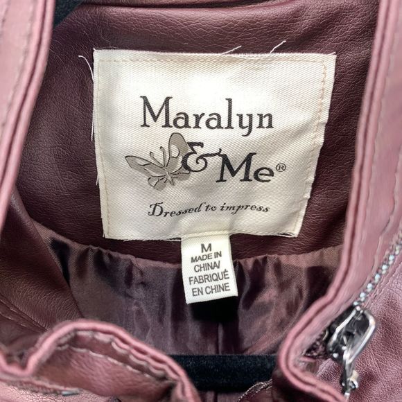 Maralyn & Me, Maroon, Faux Leather Jacket, Medium - Picture 3 of 5